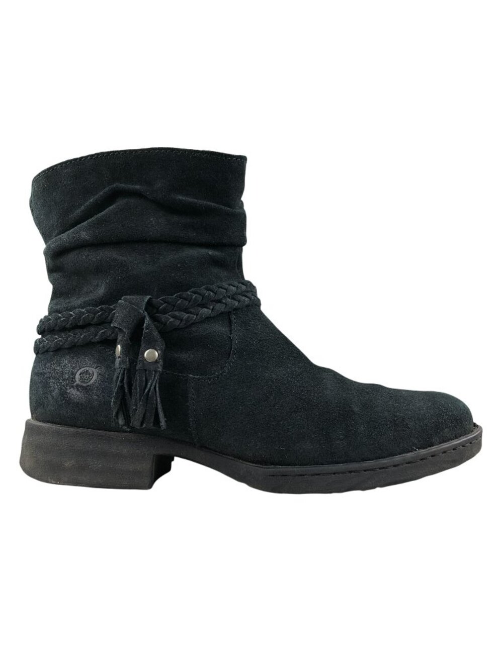Born Women's Size 10M Ouvea Black Suede Braided Side Zip Ankle Booties Boots